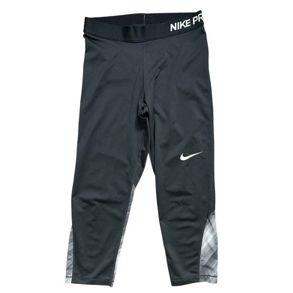 Nike Pants Womens Black Compression Pro Cool Mesh Inserted Printed Capris Size M
